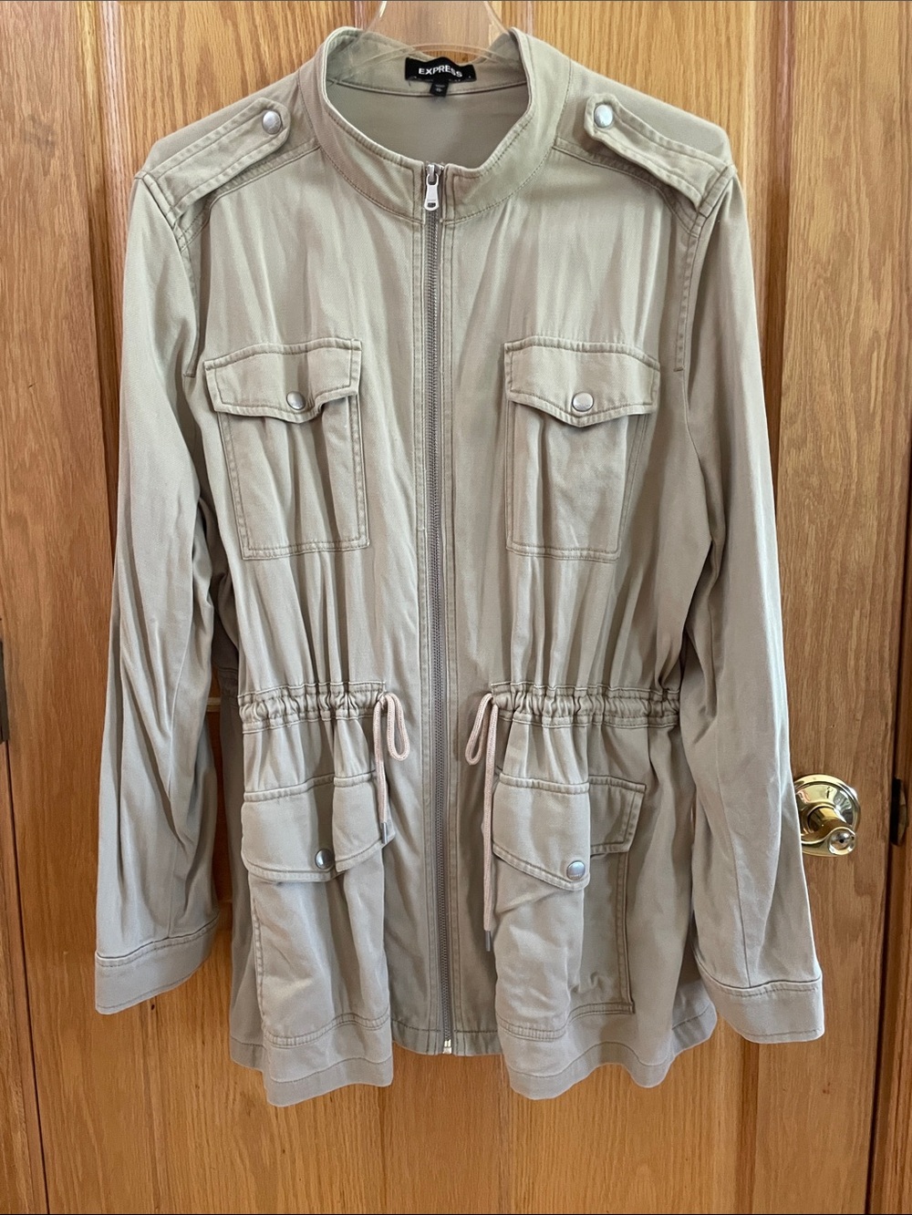 Express Women's Light Khaki Drawstring Utility Jacket - XL